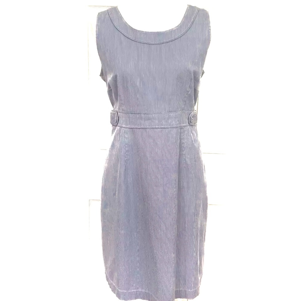 LL Bean Shift Dress Blue White Striped Size 14